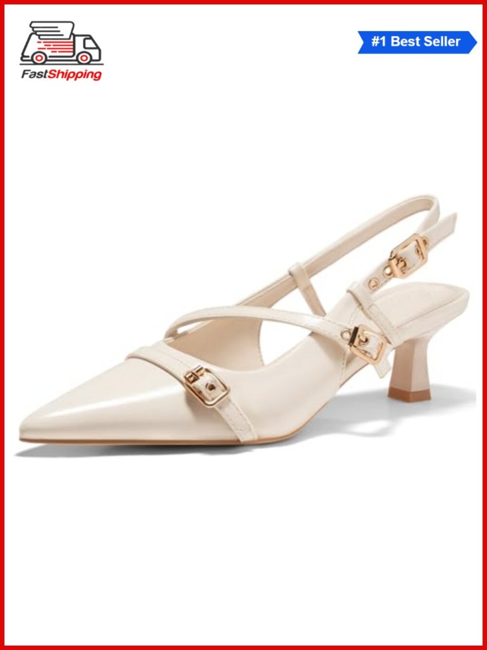 ✨ Coutgo Women's Slingback Kitten Heel Pointed Toe Pumps Faux Leather